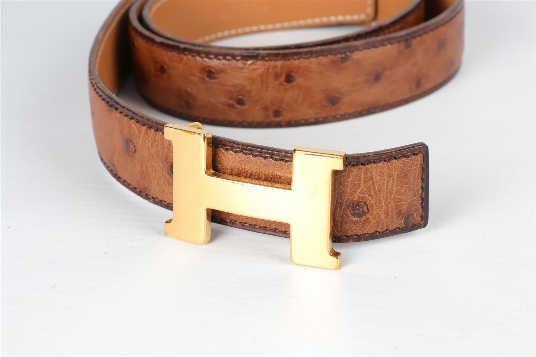 HERMÈS BROWN 1995 H 24 MM OSTRICH BELT