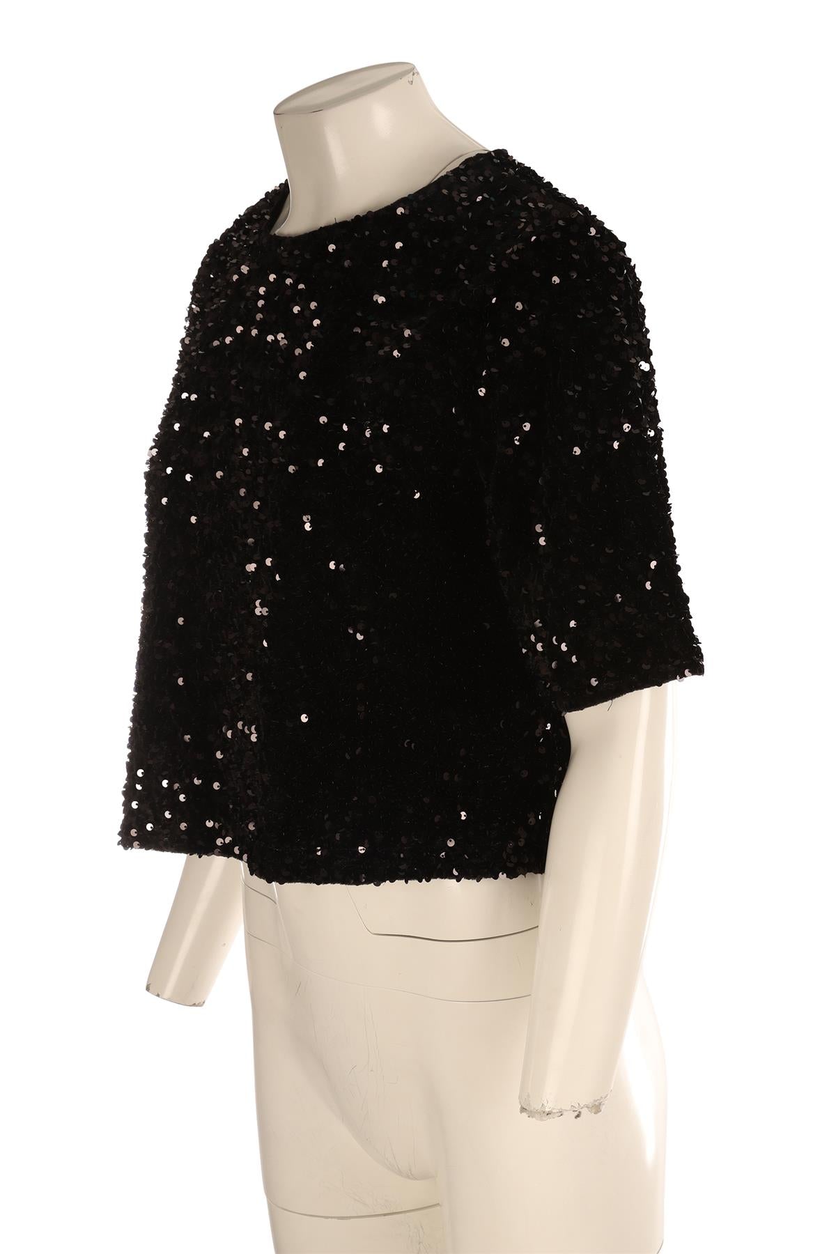 MAJE BLACK SEQUIN TOP FR 36 UK 8
