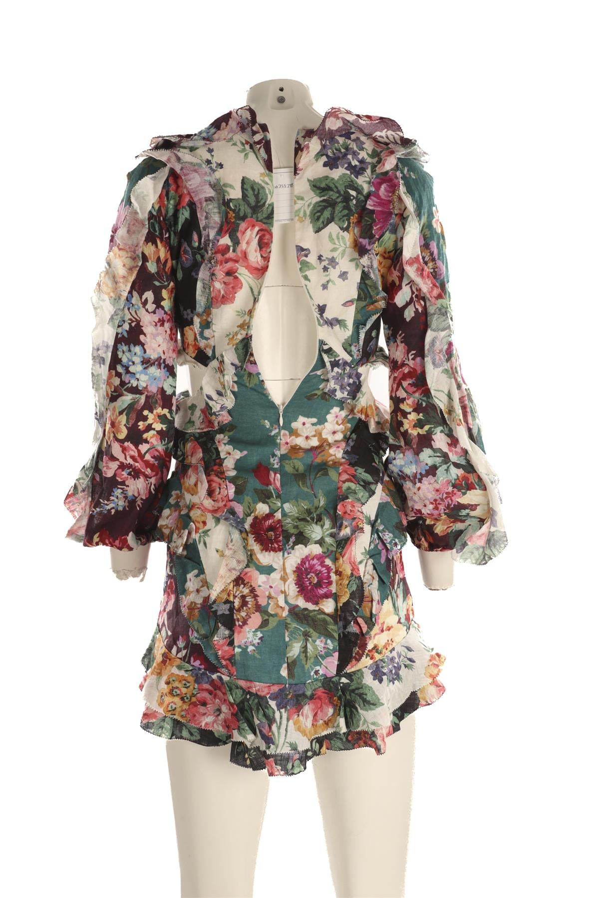 ZIMMERMANN MULTI LINEN MINI DRESS UK 8