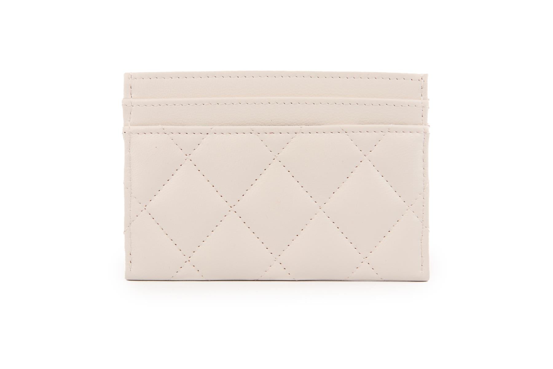 CHANEL WHITE 2025 CC QUILTED LEATHER CARD HOLDER