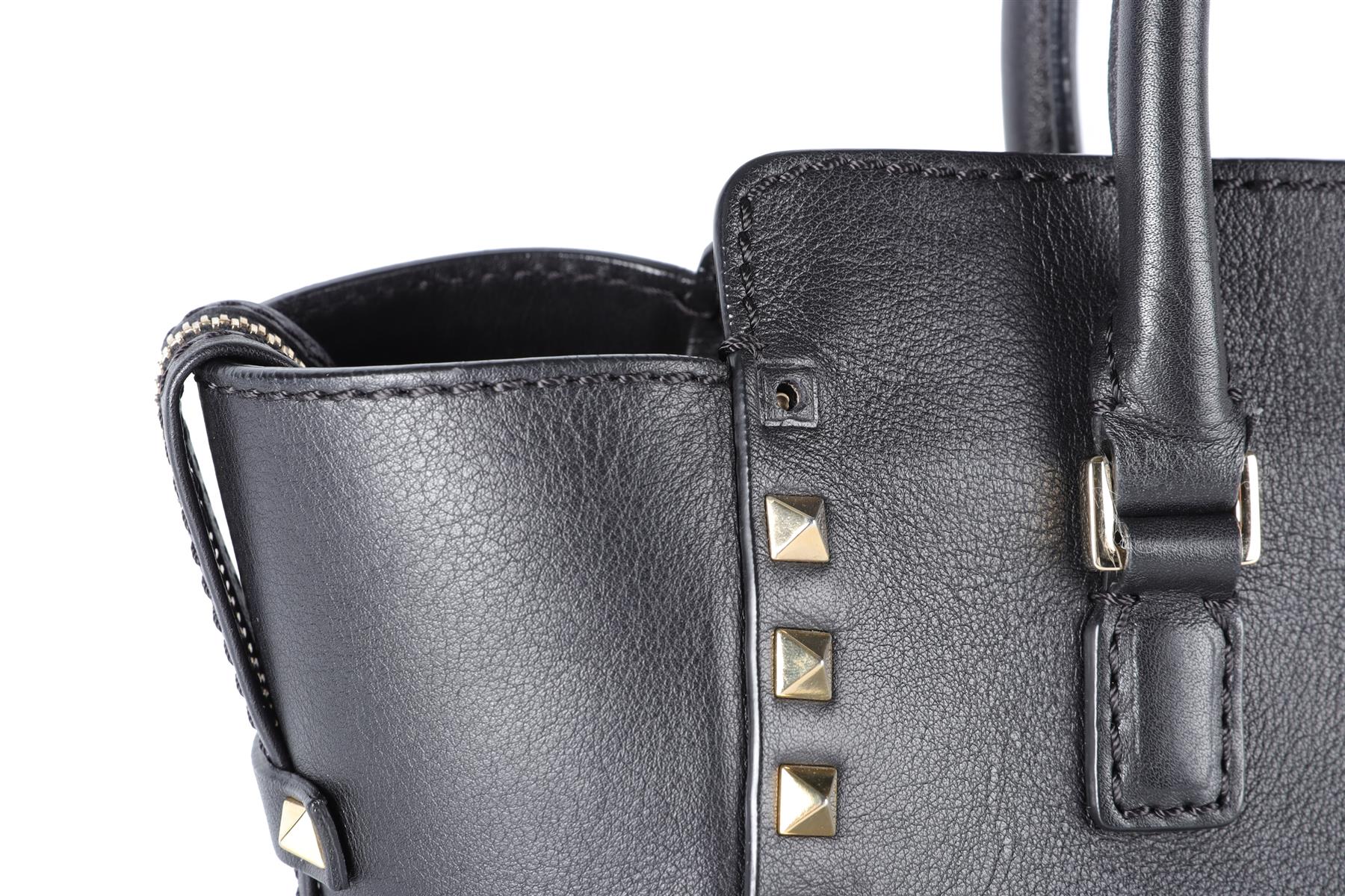 VALENTINO GARAVANI BLACK ROCKSTUD SMALL LEATHER TOTE BAG