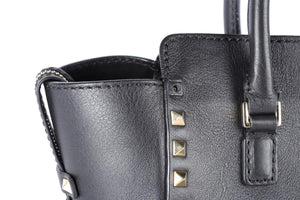 VALENTINO GARAVANI BLACK ROCKSTUD SMALL LEATHER TOTE BAG