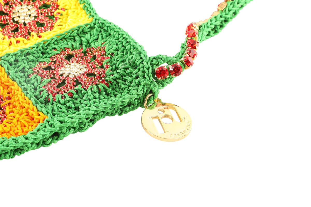 ROSANTICA MULTI CRYSTAL AND CROCHET SHOULDER BAG