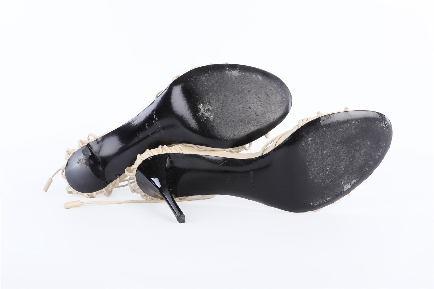 SAINT LAURENT TAUPE BABYLONE LEATHER SANDALS EU 39 UK 6 US 9