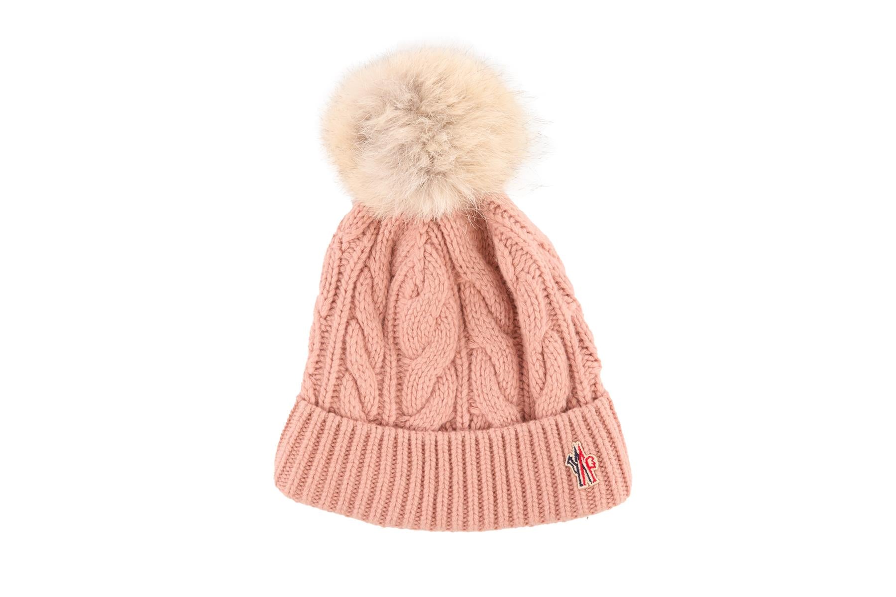 MONCLER GRENOBLE PINK WOOL BEANIE ONE SIZE