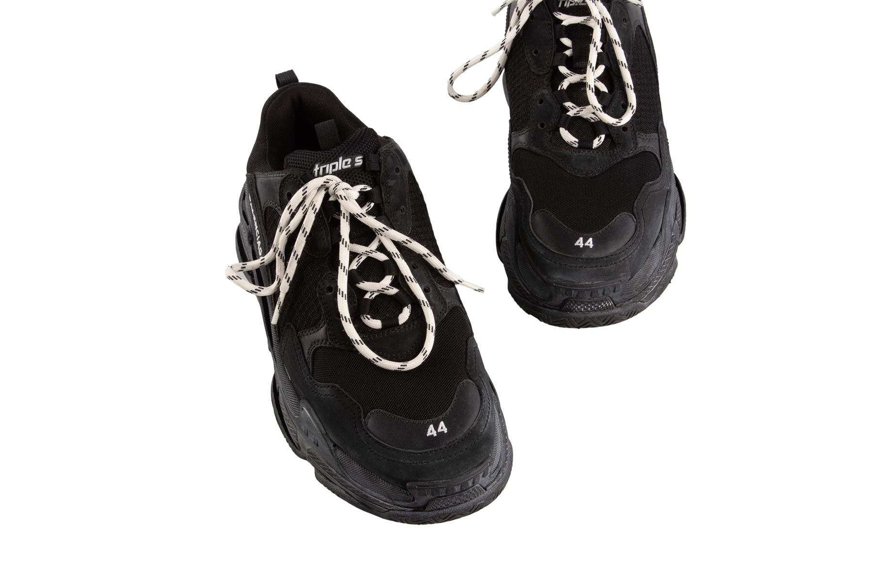 BALENCIAGA BLACK MEN'S TRIPLE S MESH SNEAKERS EU 44