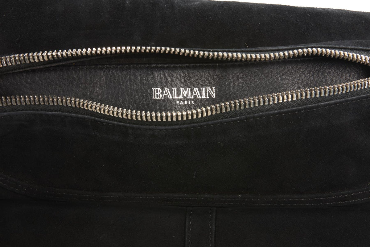 BALMAIN BLACK SUEDE SHOULDER BAG