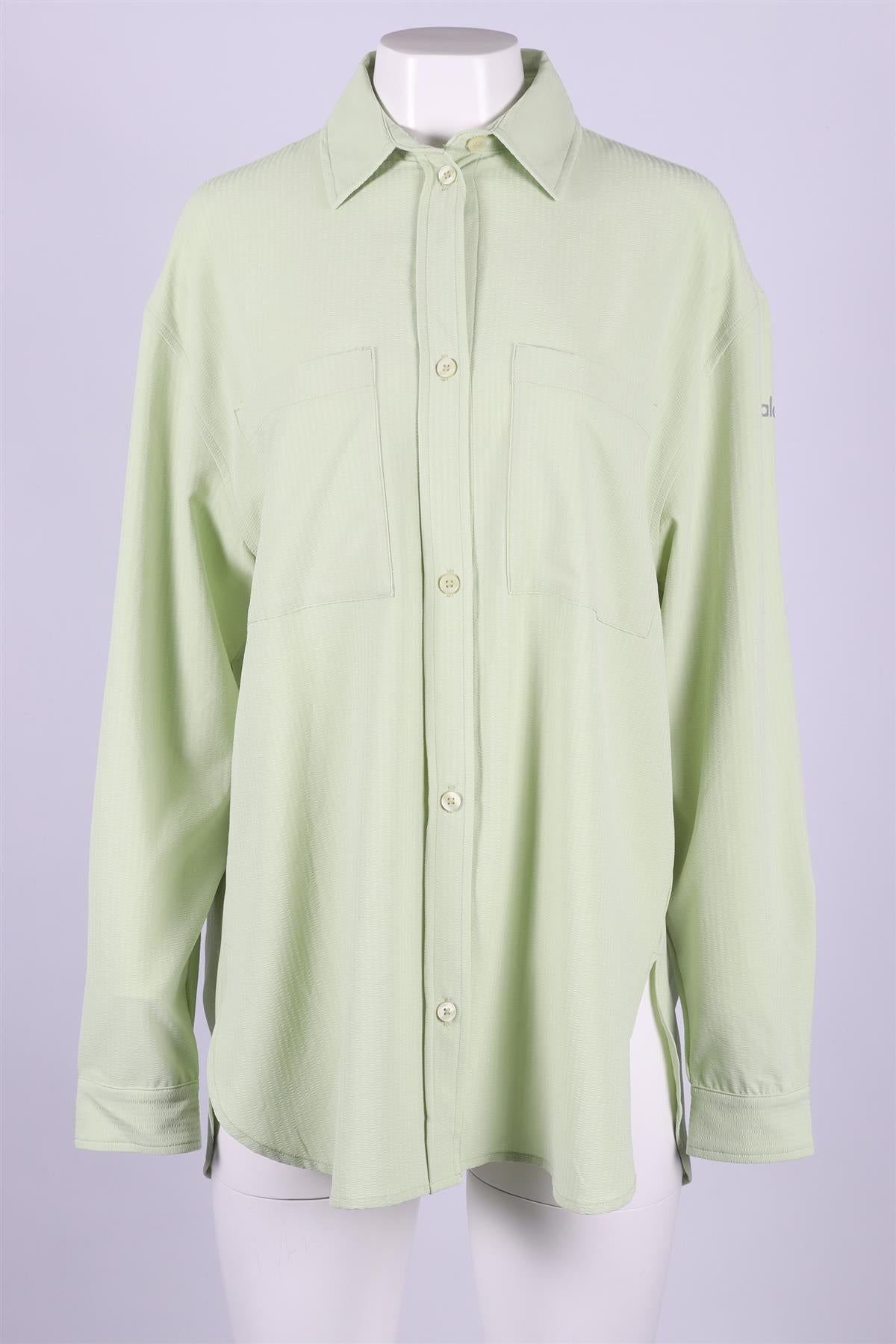 ALO YOGA LIME GREEN CREPE SHIRT SMALL