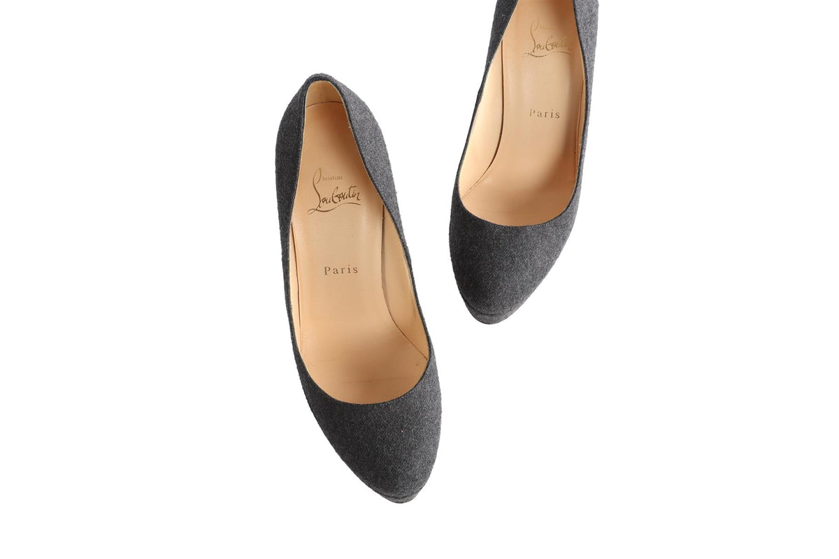 CHRISTIAN LOUBOUTIN GREY FELT PLATFORM PUMPS EU 39 UK 6 US 9