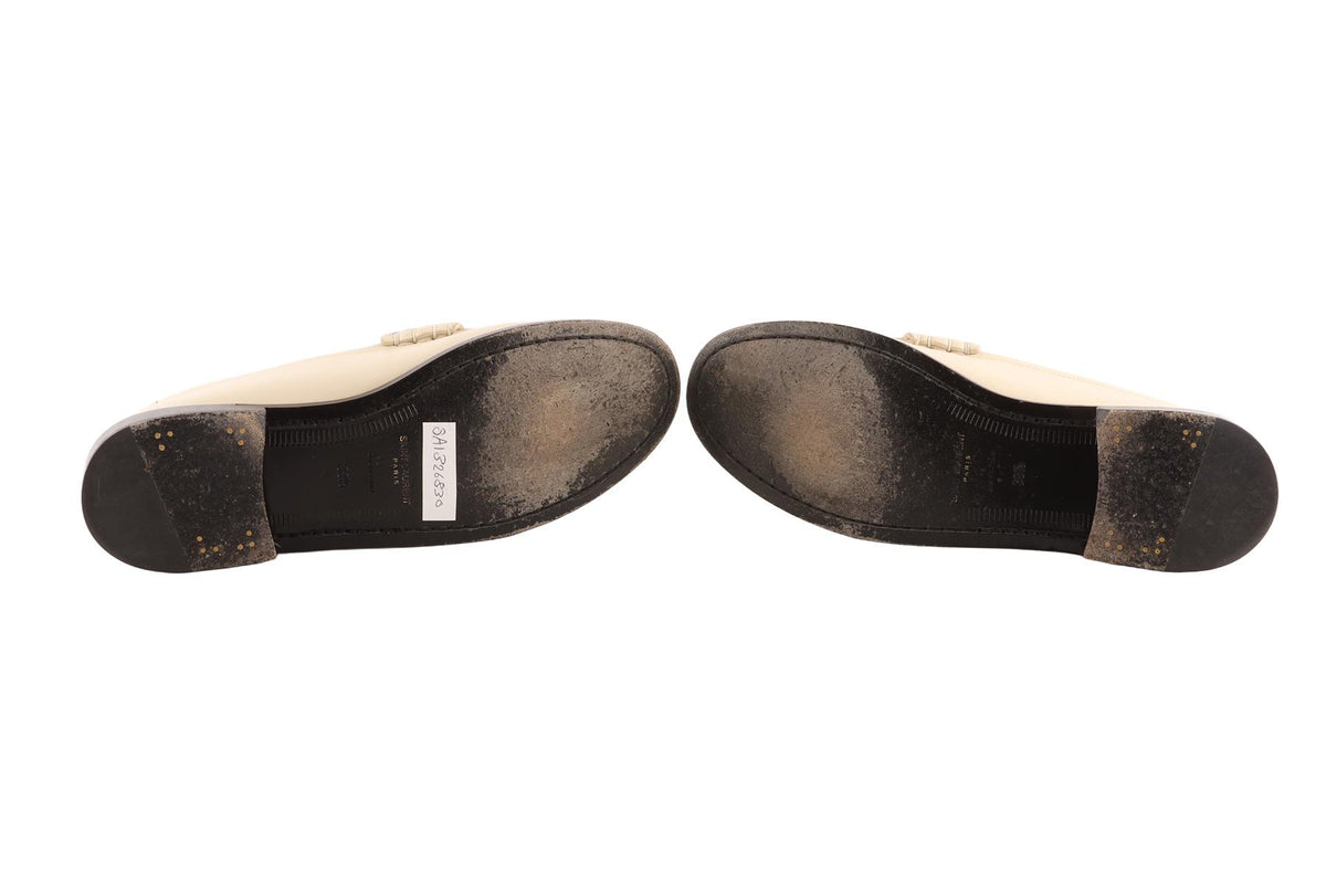 SAINT LAURENT IVORY LAURENT LEATHER LOAFERS EU 38.5 UK 5.5 US 8.5