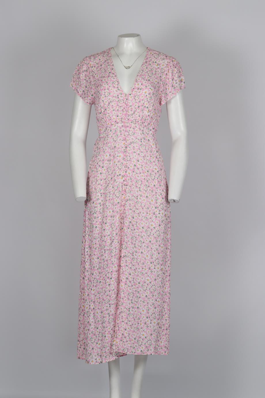 RIXO FLORAL PRINT CREPE MIDI DRESS UK 8