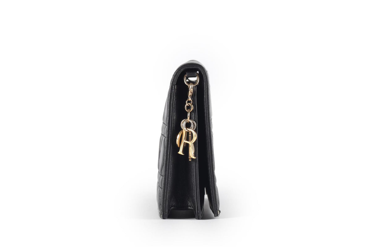 CHRISTIAN DIOR BLACK LADY DIOR WALLET ON CHAIN CANNAGE LEATHER SHOULDER BAG
