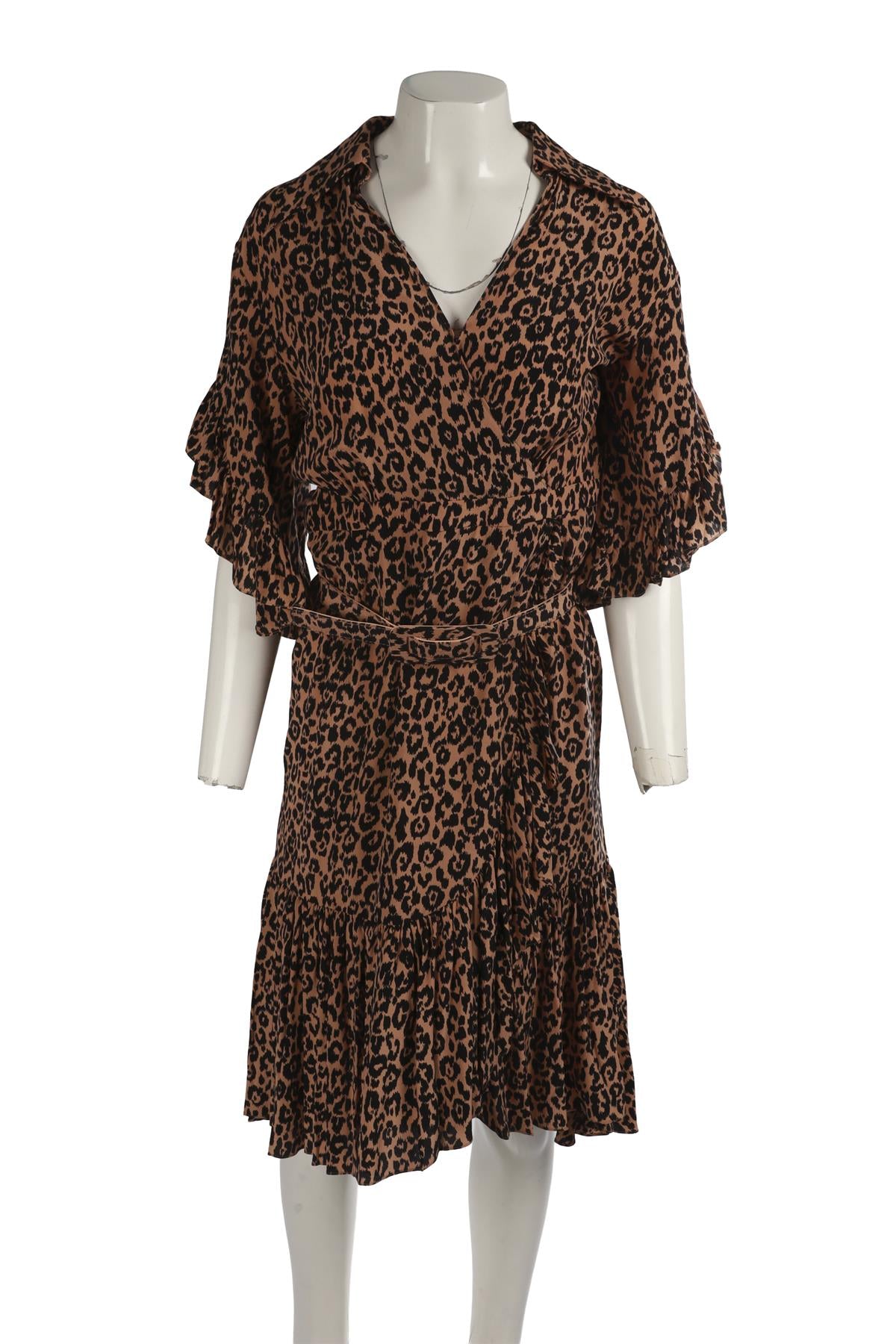MICHAEL KORS COLLECTION BROWN SILK MIDI DRESS US 6 UK 10