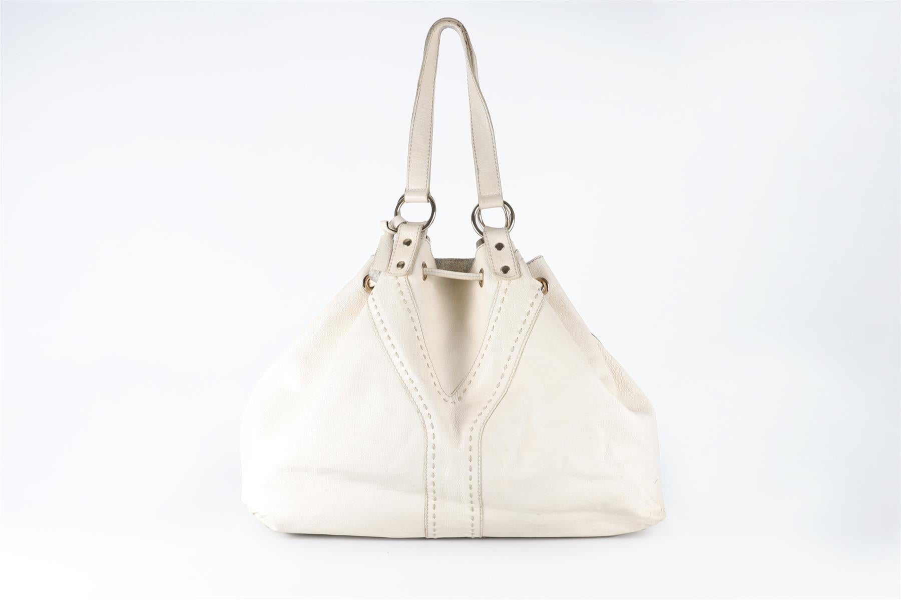 YVES SAINT LAURENT WHITE REVERSIBLE DOUBLE SAC Y LEATHER TOTE BAG