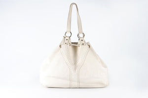 YVES SAINT LAURENT WHITE REVERSIBLE DOUBLE SAC Y LEATHER TOTE BAG