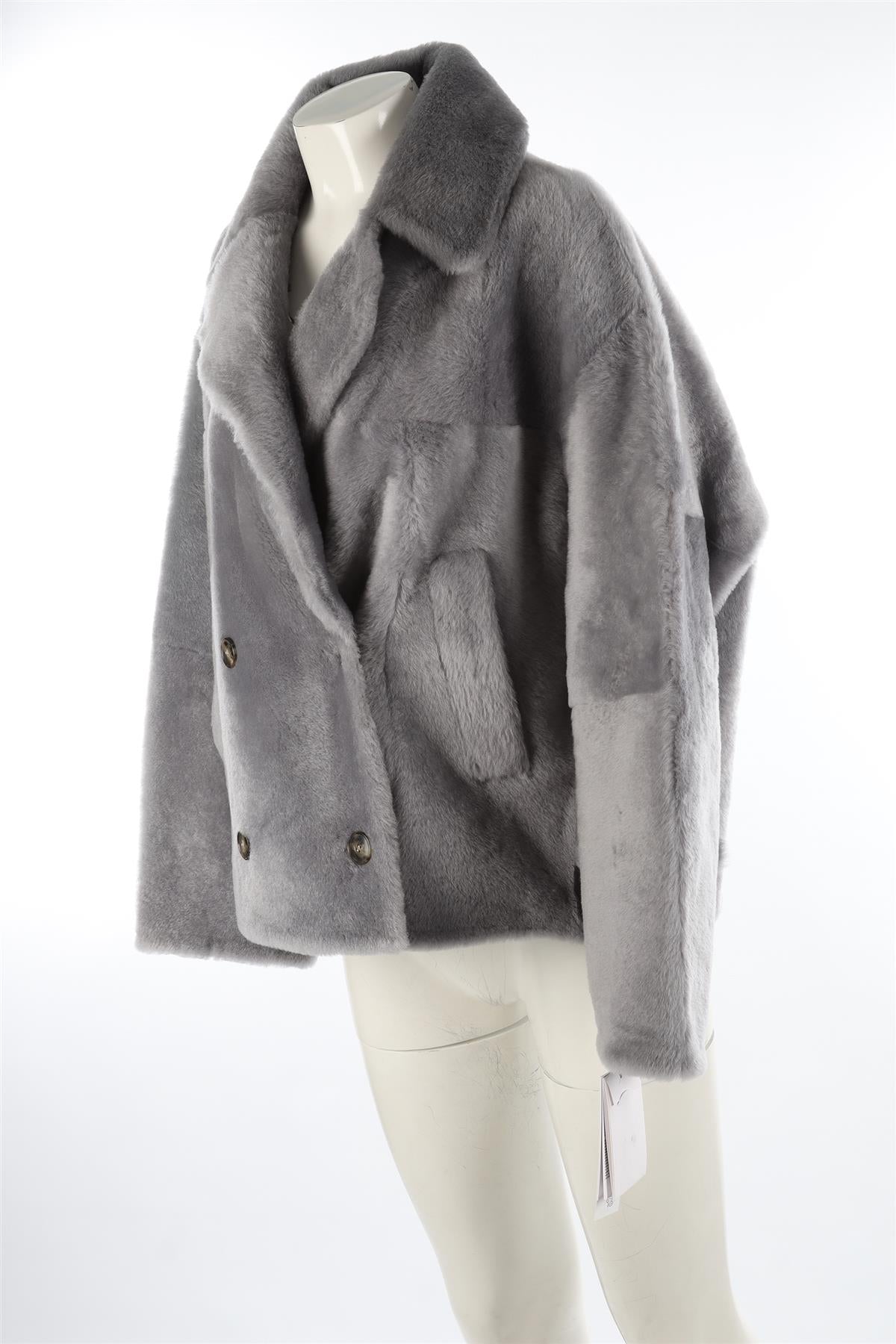 YVES SALOMON GREY SHEARLING JACKET FR 40 UK 12