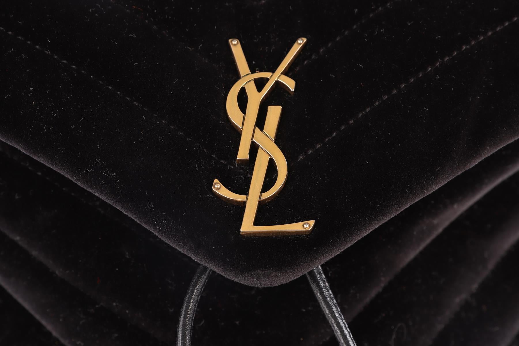 SAINT LAURENT BLACK LOU LOU SMALL VELVET BACKPACK