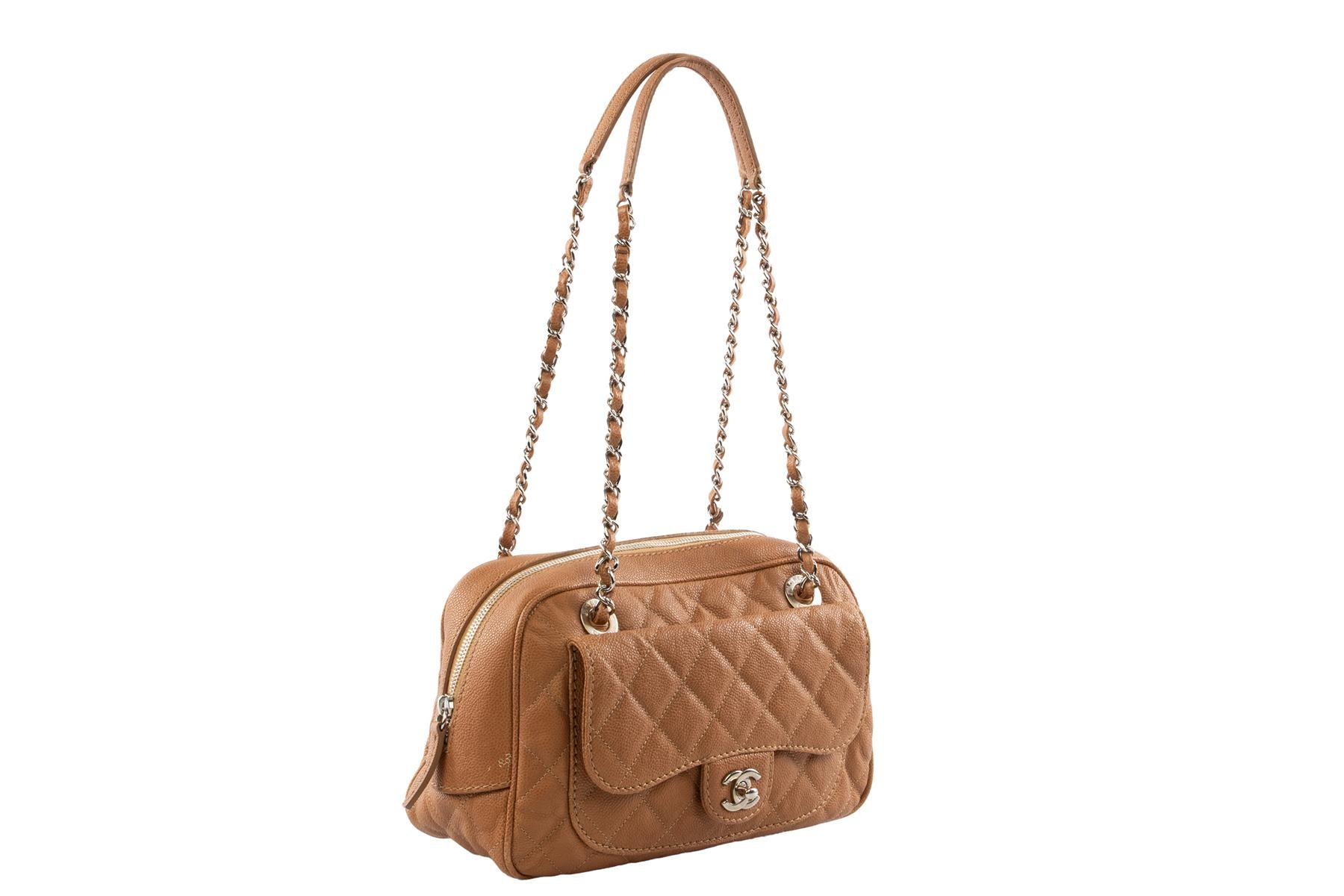 CHANEL TAN 2012-2013 CAVIAR LEATHER SHOULDER BAG