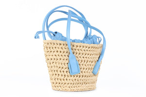 BOTTEGA VENETA BLUE ARCO SMALL RAFFIA TOTE BAG