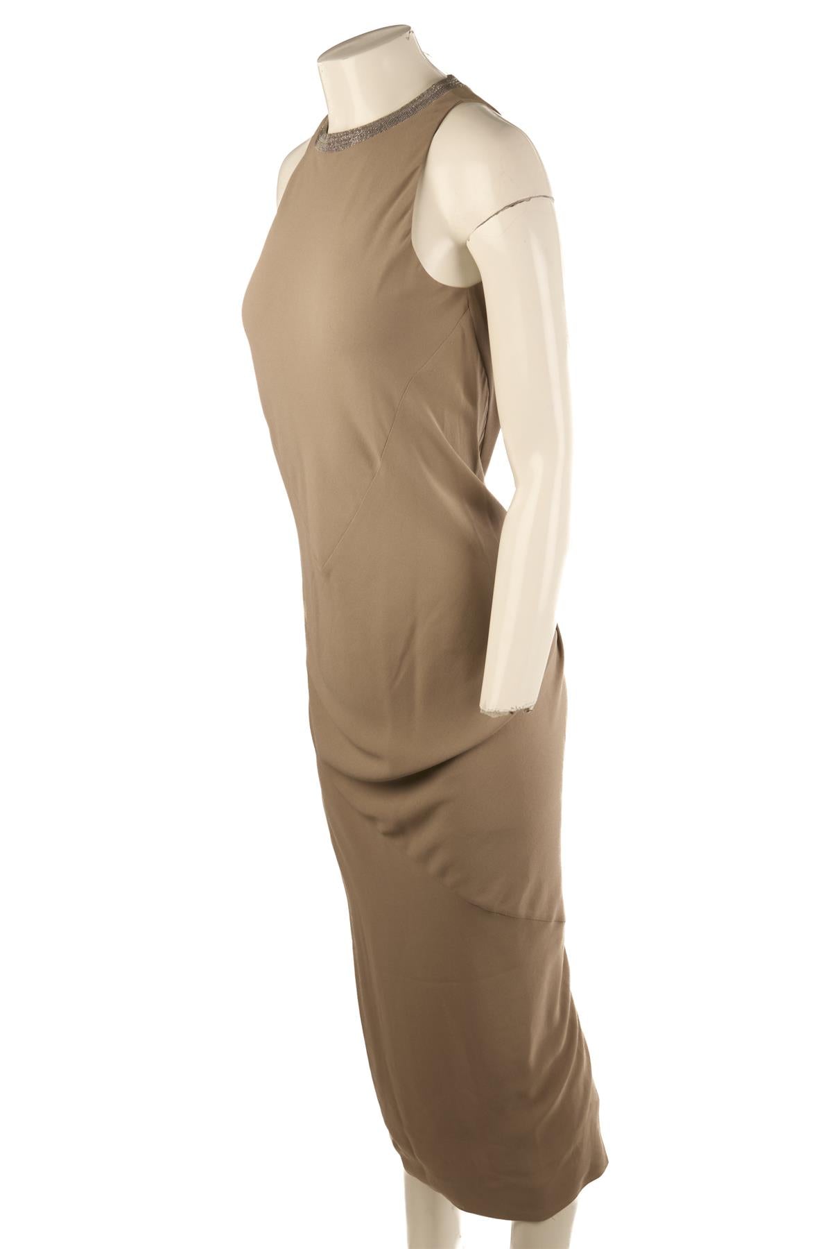BRUNELLO CUCINELLI TAUPE SILK MAXI DRESS SMALL