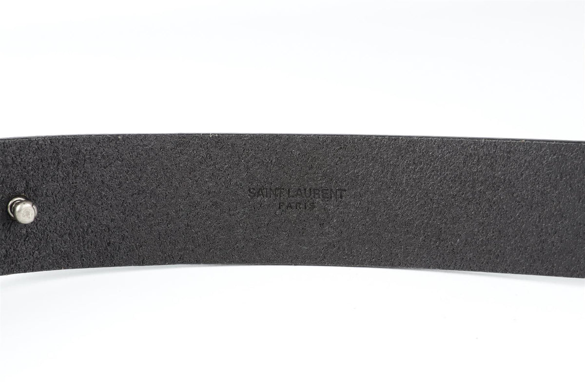 SAINT LAURENT BLACK CRYSTAL AND LEATHER BELT