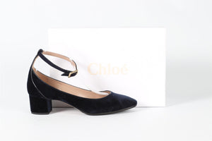 CHLOÈ NAVY VELVET PUMPS EU 39.5 UK 6.5 US 9.5