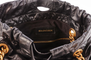 BALENCIAGA BLACK CRUSH SMALL LEATHER TOTE BAG