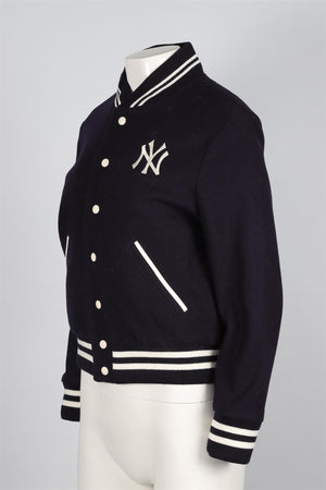 SPORTY & RICH + '47 & THE NEW YORK YANKEES NAVY WOOL BOMBER JACKET SMALL