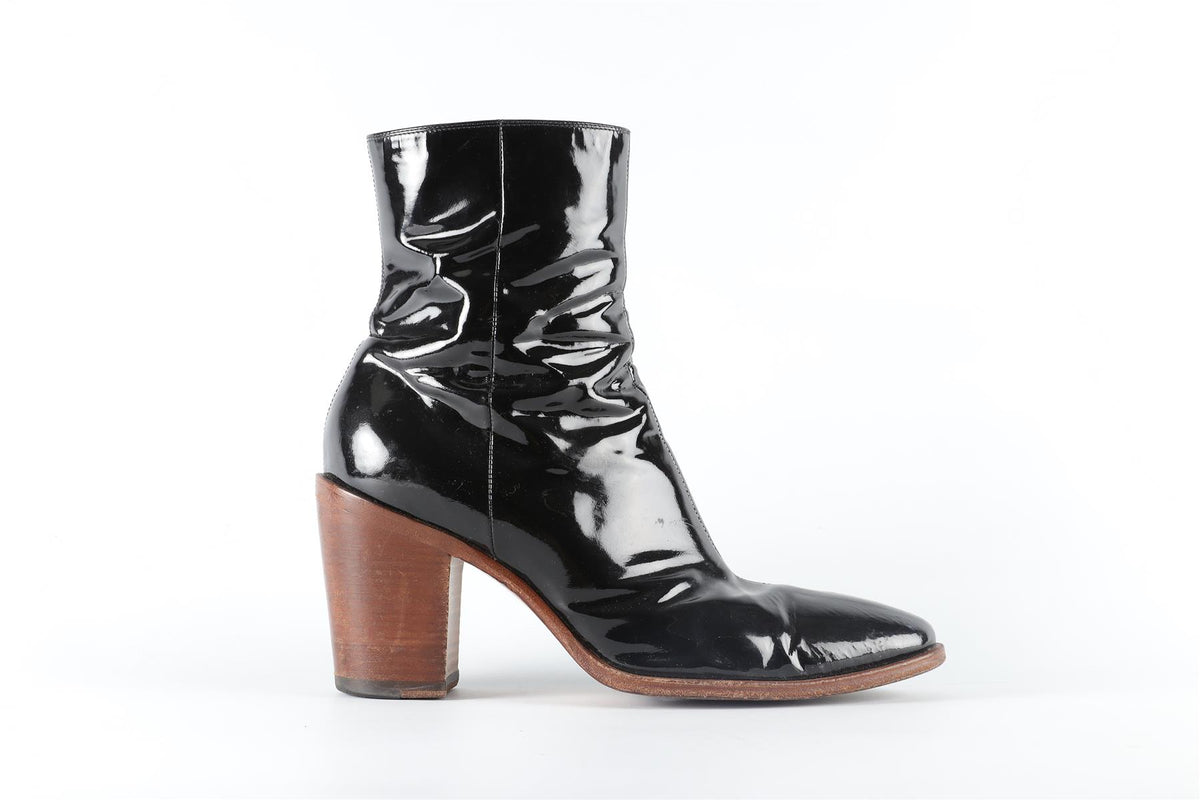 CELINE BLACK PATENT LEATHER ANKLE BOOTS EU 40 UK 7 US 10