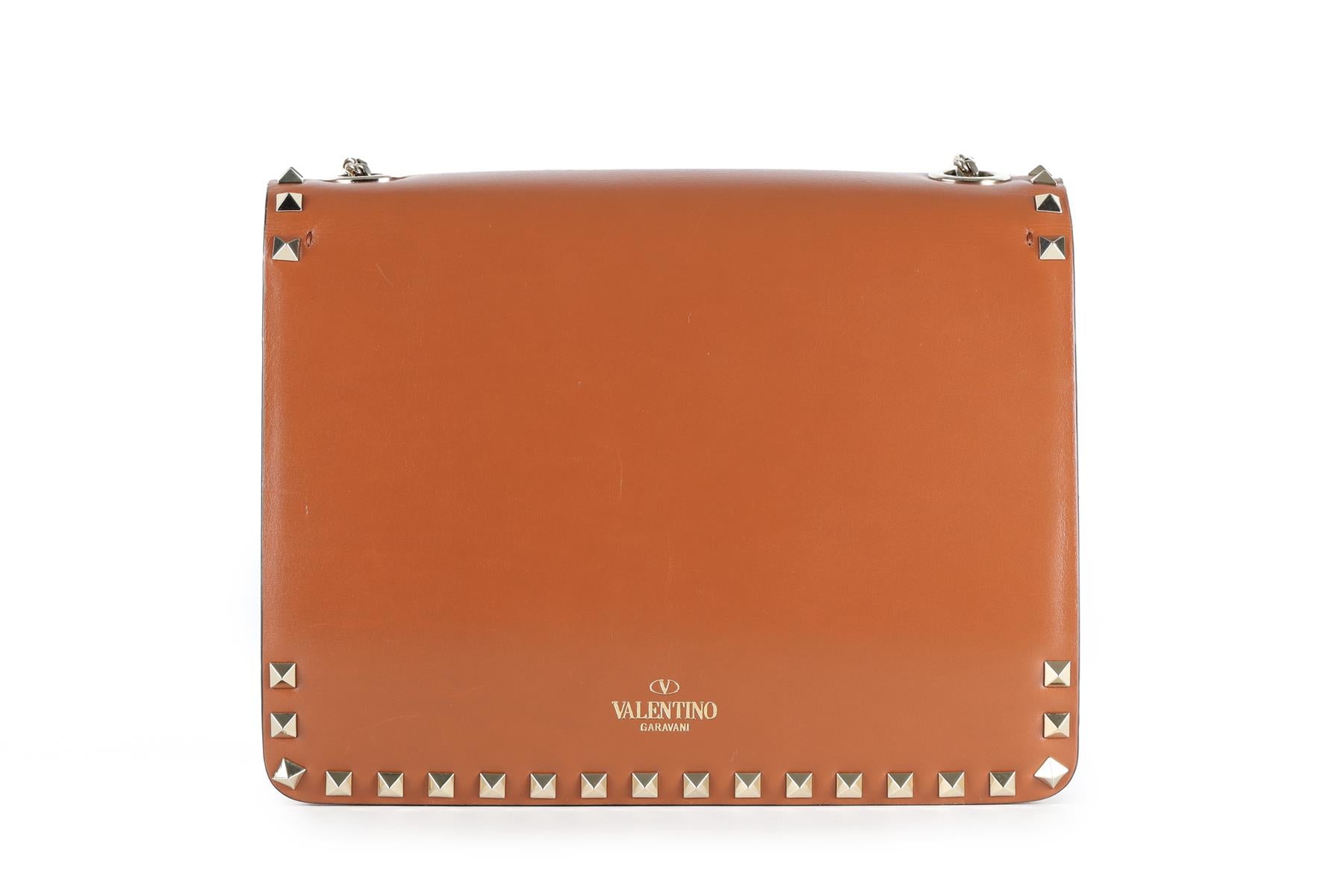 VALENTINO GARAVANI BROWN ROCKSTUD LEATHER SHOULDER BAG