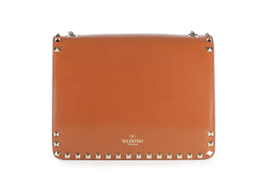 VALENTINO GARAVANI BROWN ROCKSTUD LEATHER SHOULDER BAG