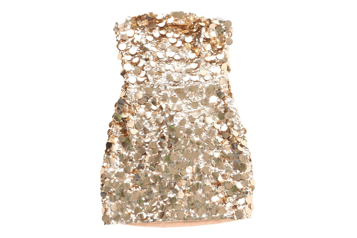RETROFETE GOLD SEQUIN MINI DRESS XXSMALL
