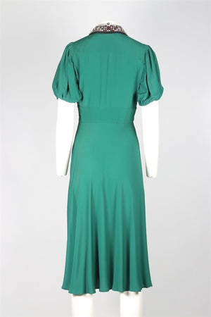 N°21 GREEN CRYSTAL AND SILK MIDI DRESS IT 42 UK 10