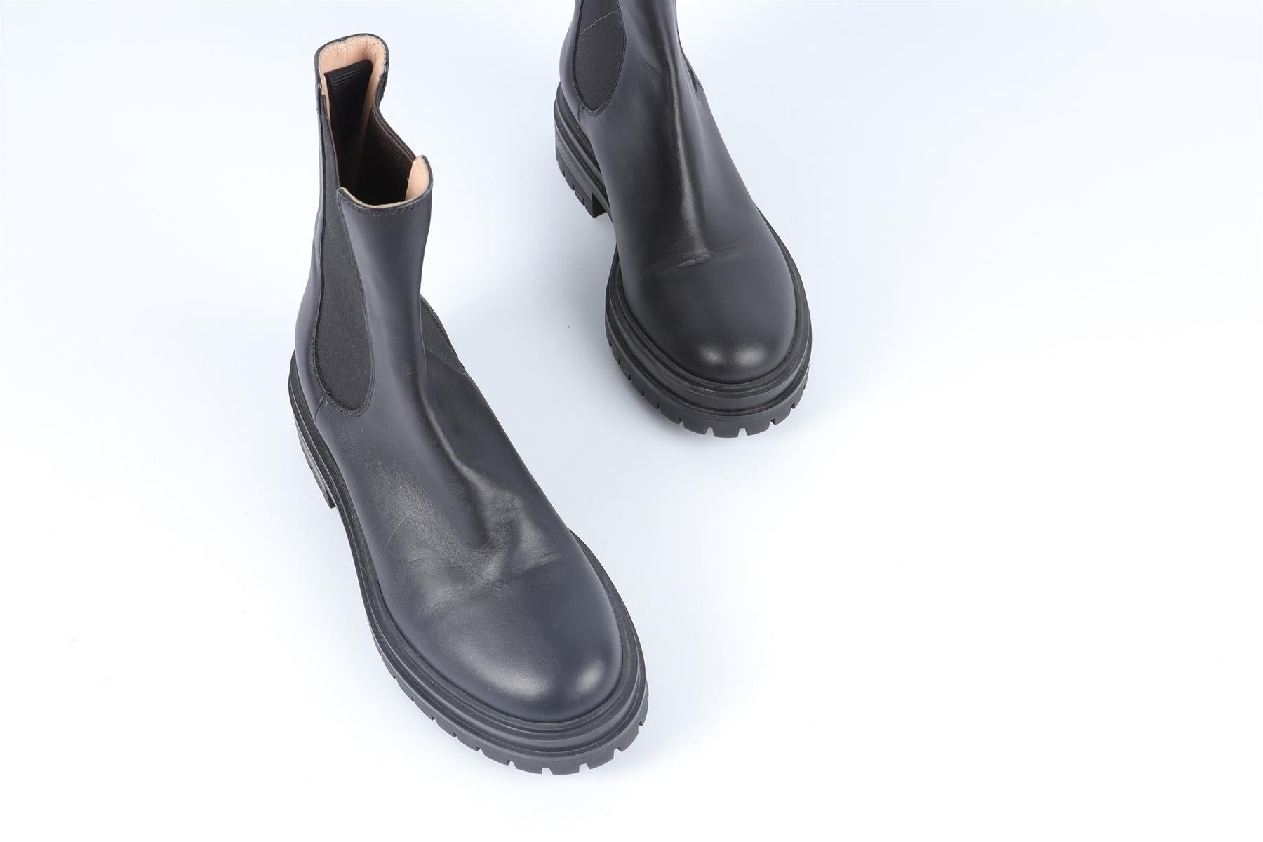 GIANVITO ROSSI BLACK LEATHER ANKLE BOOTS EU 37 UK 4 US 7