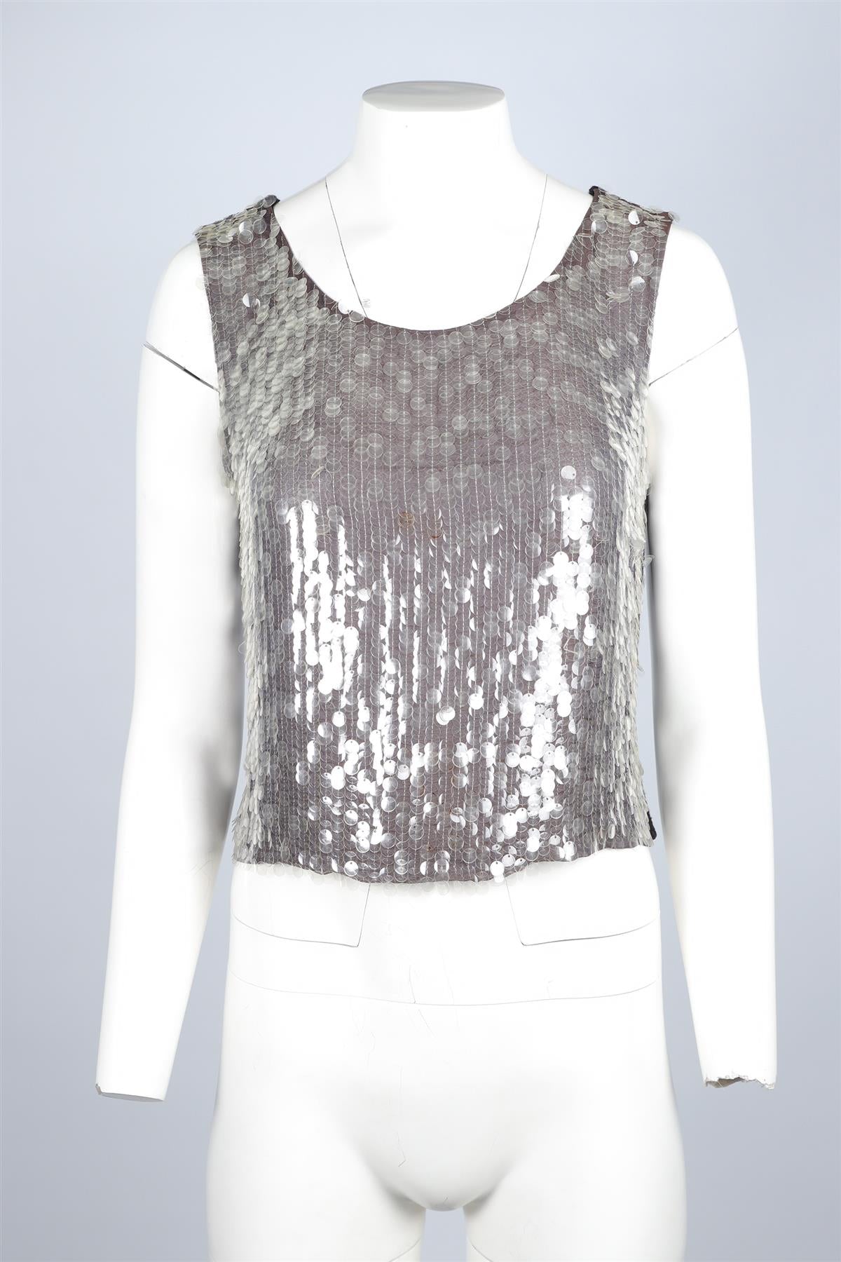 CHANEL GREY 1999 SEQUIN TOP FR 40 UK 12
