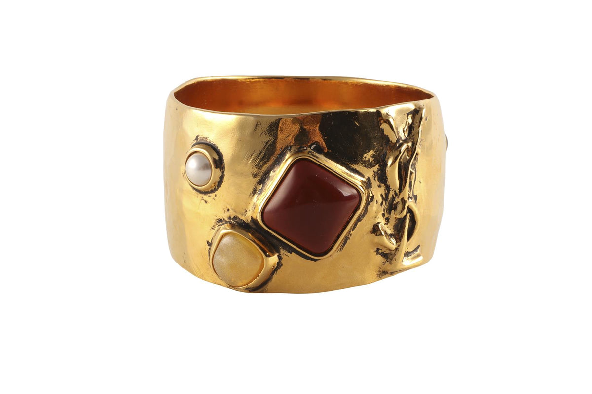 SAINT LAURENT MULTI CASSANDRE CABOCHON GOLD TONE SET OF THREE BANGLES