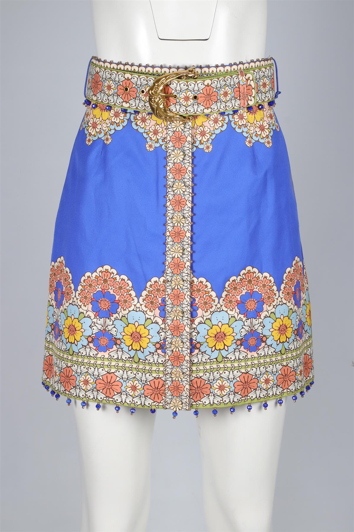 ZIMMERMANN BLUE COTTON MINI SKIRT UK 8