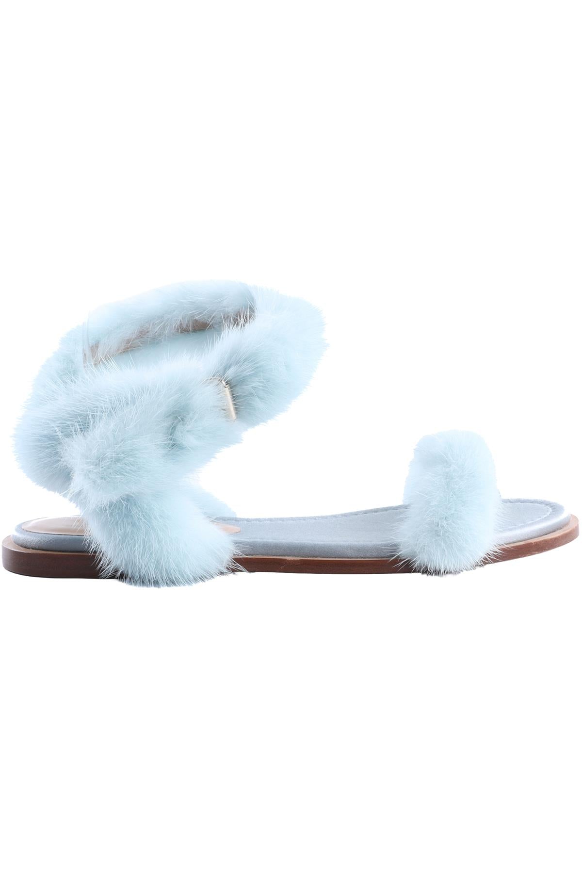 VALENTINO GARAVANI BLUE MINK FUR SANDALS EU 38.5 UK 5.5