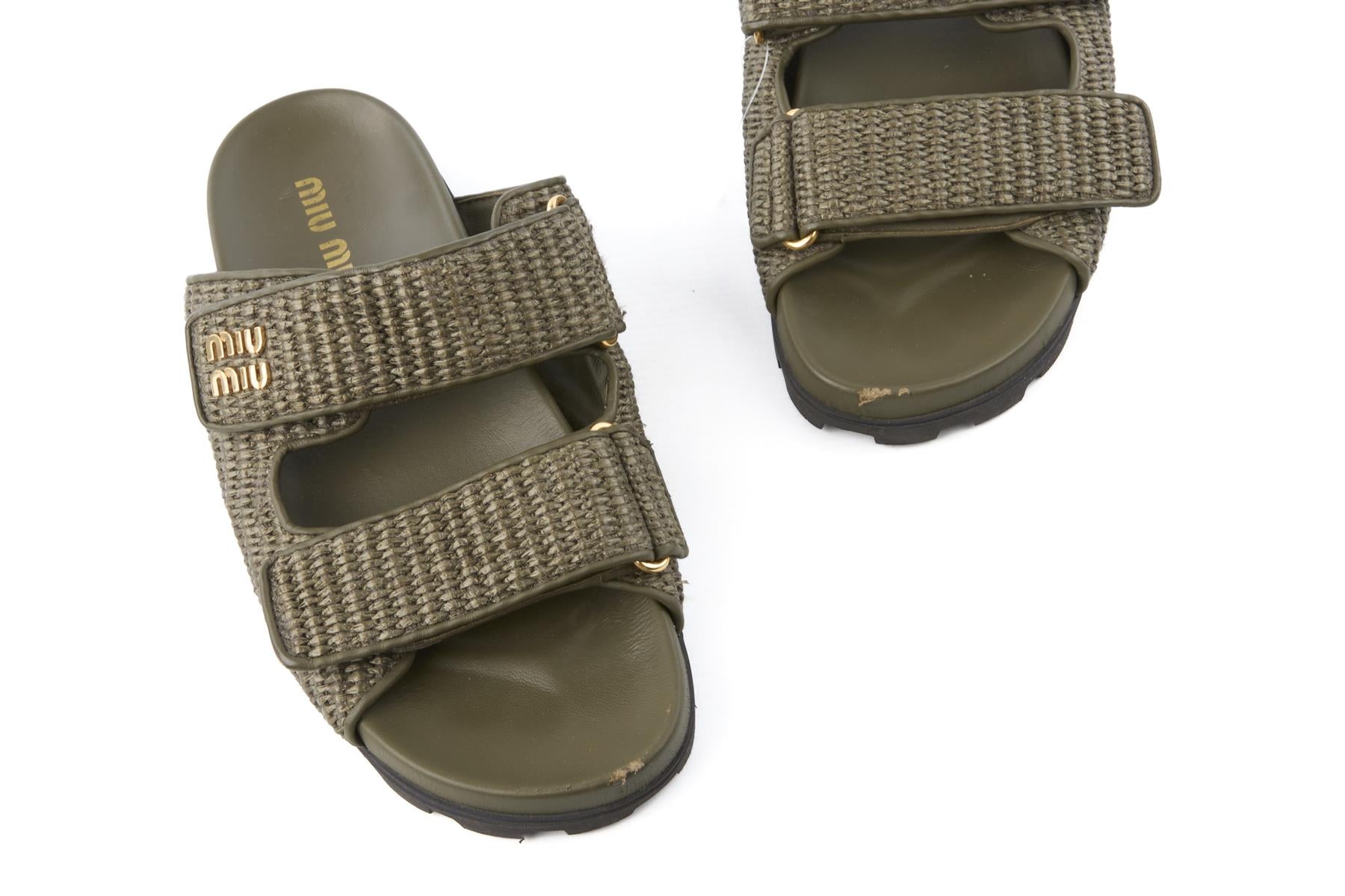 MIU MIU GREEN CROCHET SLIDES EU 40 UK 7 US 10