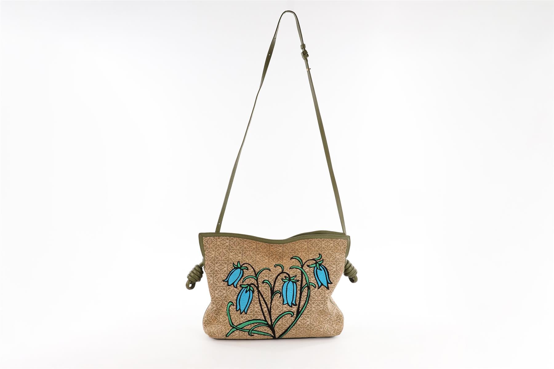 LOEWE GREEN FLAMENCO ANAGRAM FABRIC CLUTCH