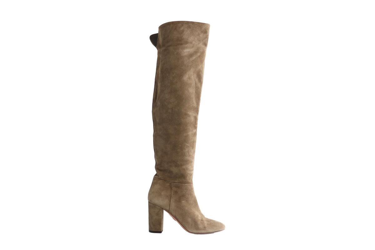 AQUAZZURA GREEN SUEDE OVER THE KNEE BOOTS EU 40 UK 7 US 10