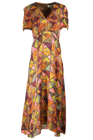 SALONI MULTICOLOURED SILK MIDI DRESS UK 8