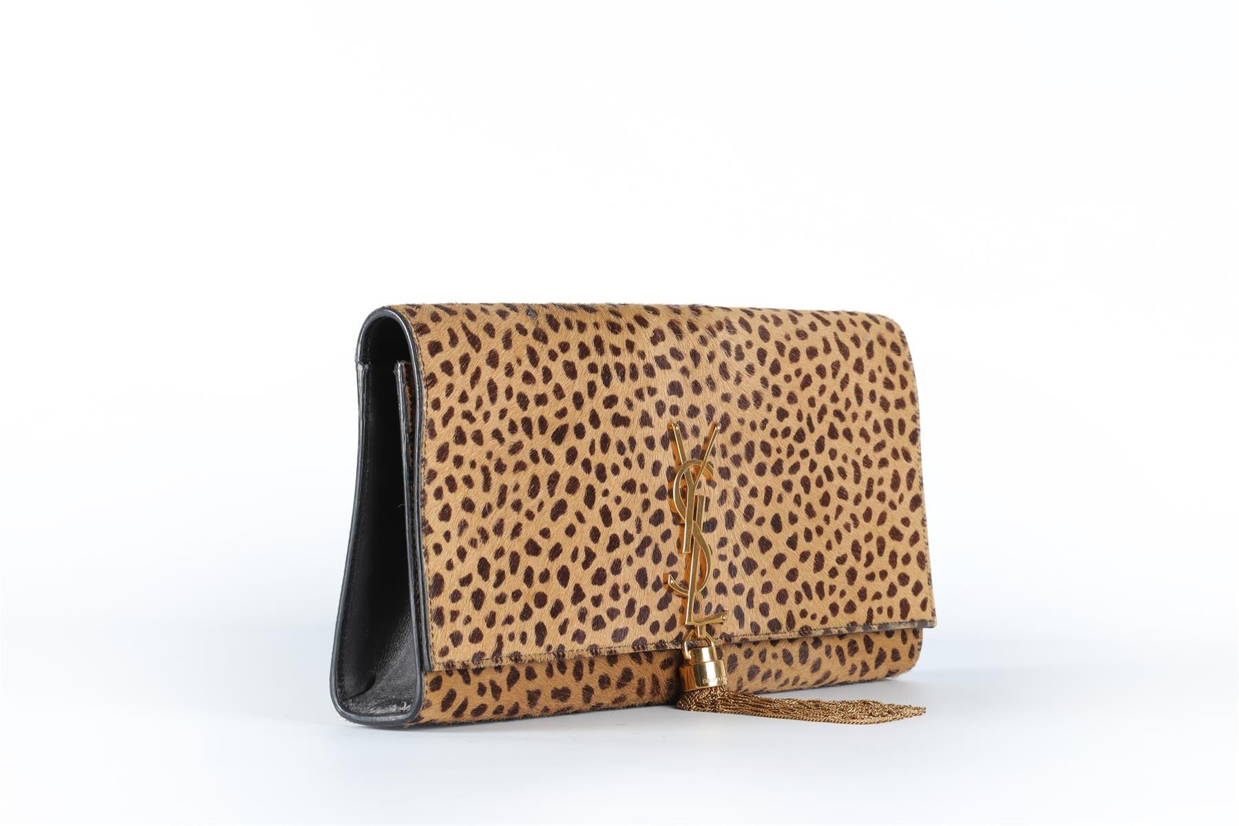 SAINT LAURENT TAN KATE TASSEL CALF HAIR AND LEATHER CLUTCH