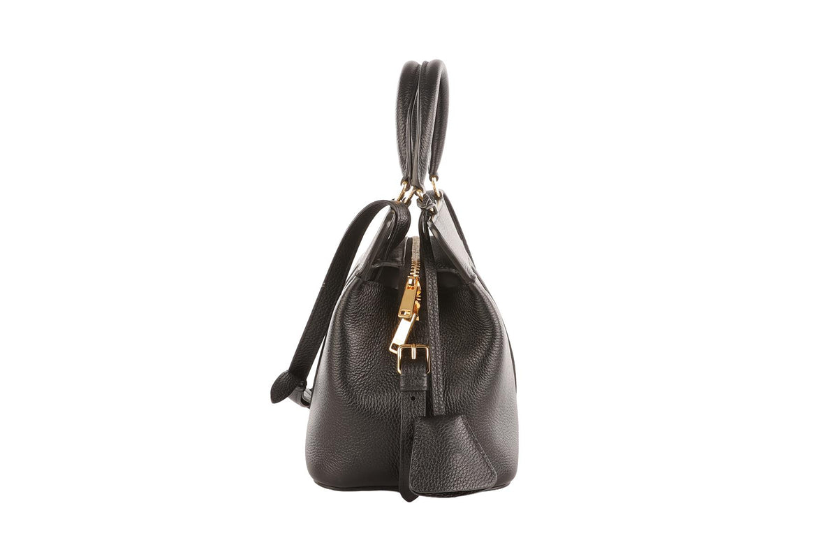 CELINE BLACK CABAS DE FRANCE SMALL LEATHER TOTE BAG