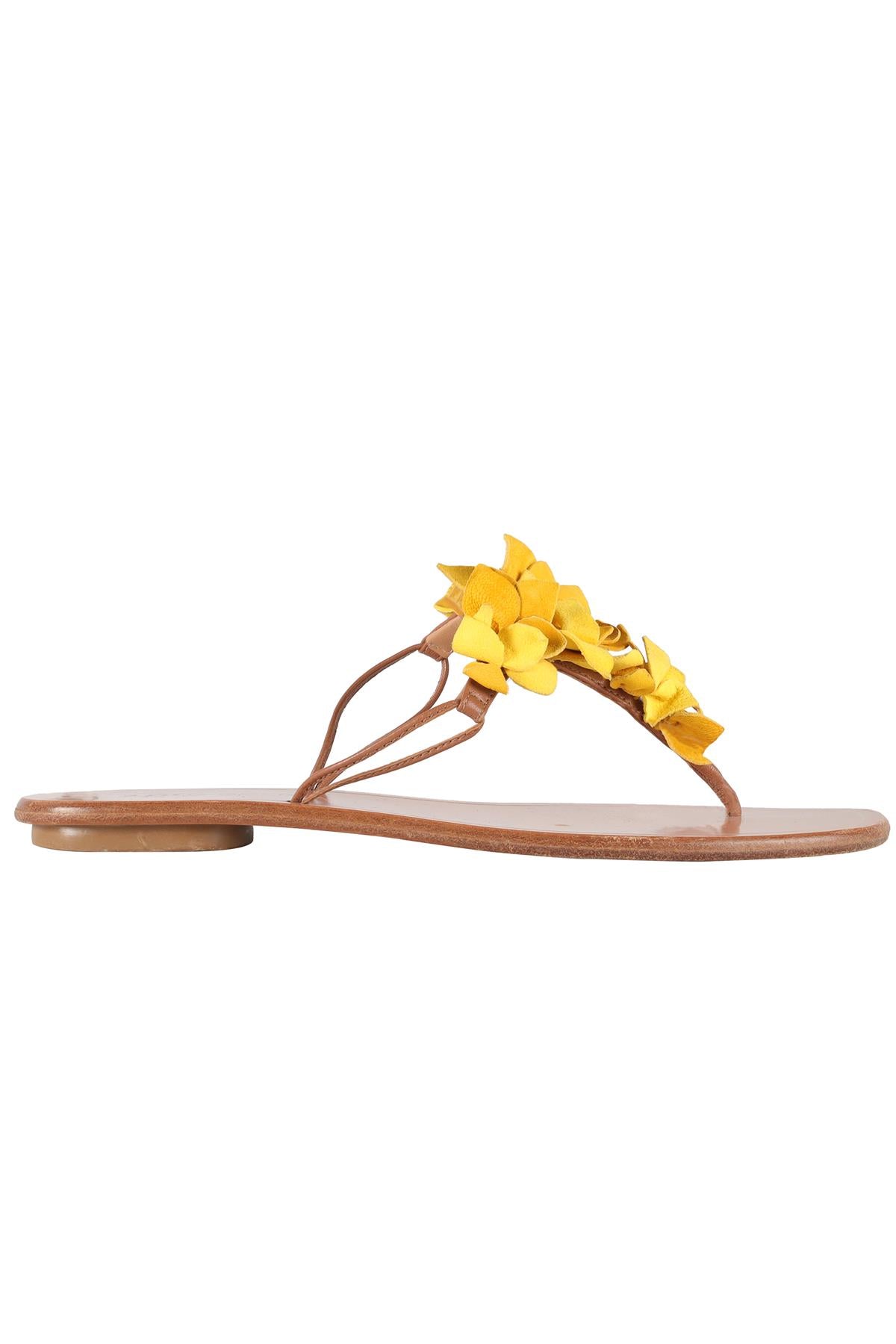 AQUAZZURA BROWN LEATHER FLIP FLOPS EU 38 UK 5 US 8