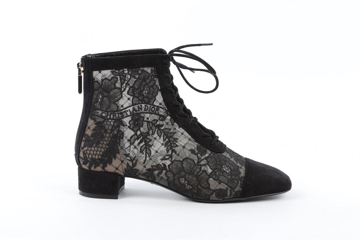 CHRISTIAN DIOR BLACK NAUGHTILY-D SUEDE ANKLE BOOTS EU 37.5 UK 4.5 US 7.5