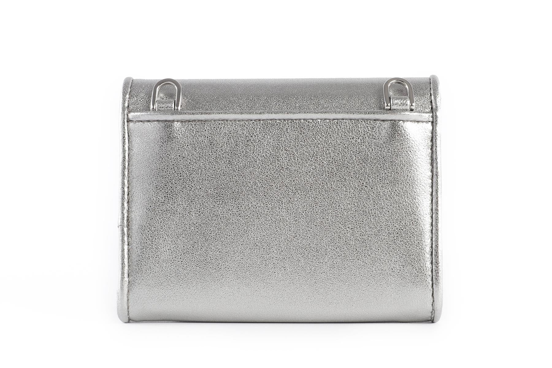MIU MIU SILVER LEATHER WALLET ON CHAIN
