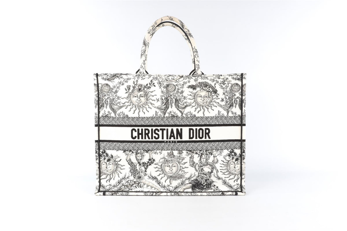 CHRISTIAN DIOR WHITE BOOK LARGE TOILE DE JOUY SOLEIL CANVAS TOTE BAG