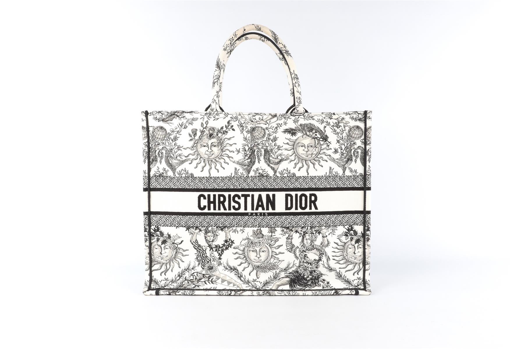 CHRISTIAN DIOR WHITE BOOK LARGE TOILE DE JOUY SOLEIL CANVAS TOTE BAG