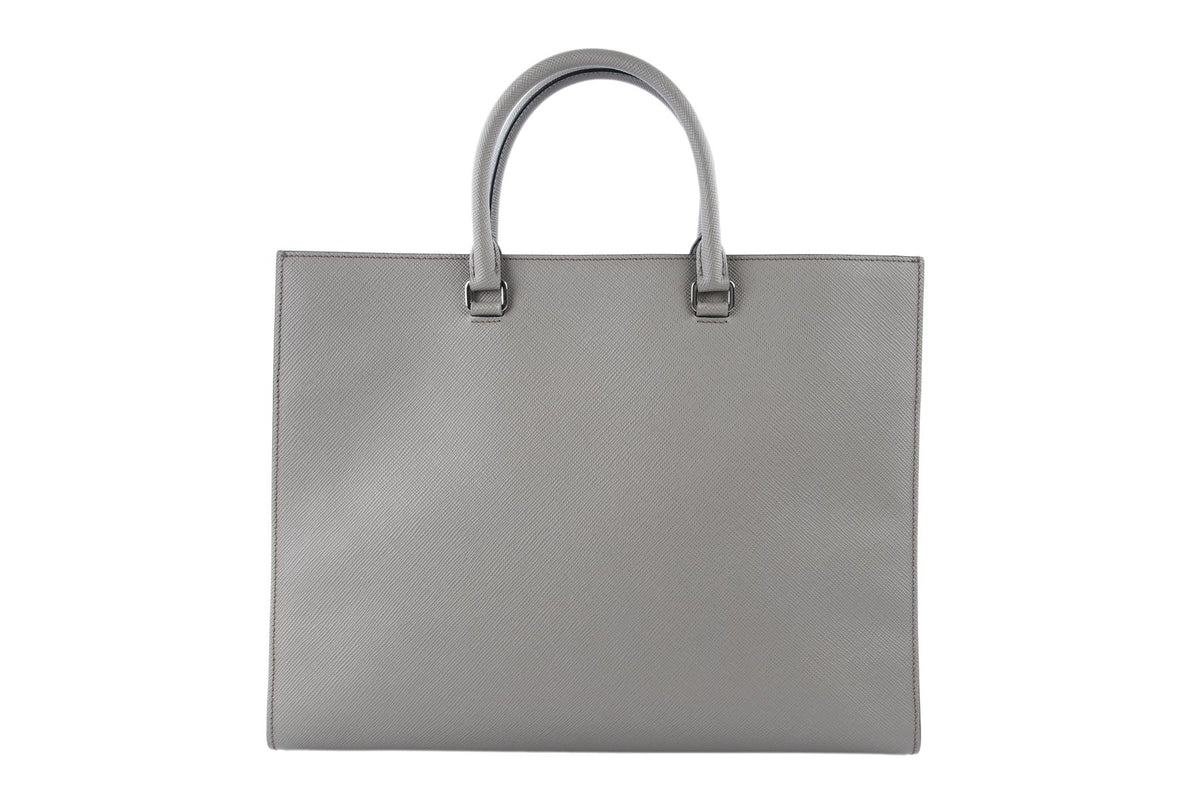 PRADA GREY SAFFIANO LEATHER TOTE BAG
